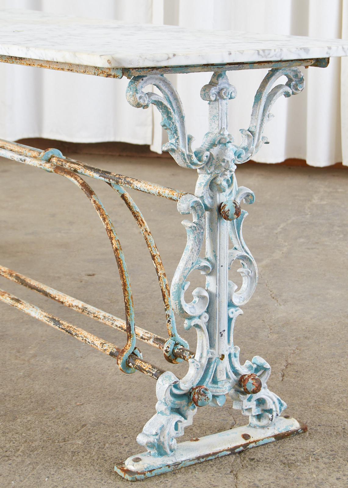 19th Century French Art Nouveau Marble Iron Patisserie Pastry Table Console For Sale