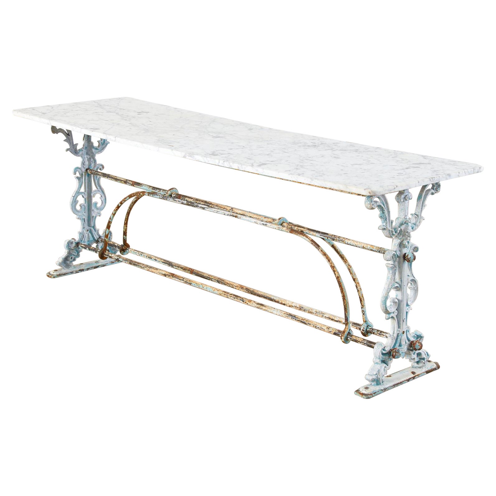 French Art Nouveau Marble Iron Patisserie Pastry Table Console