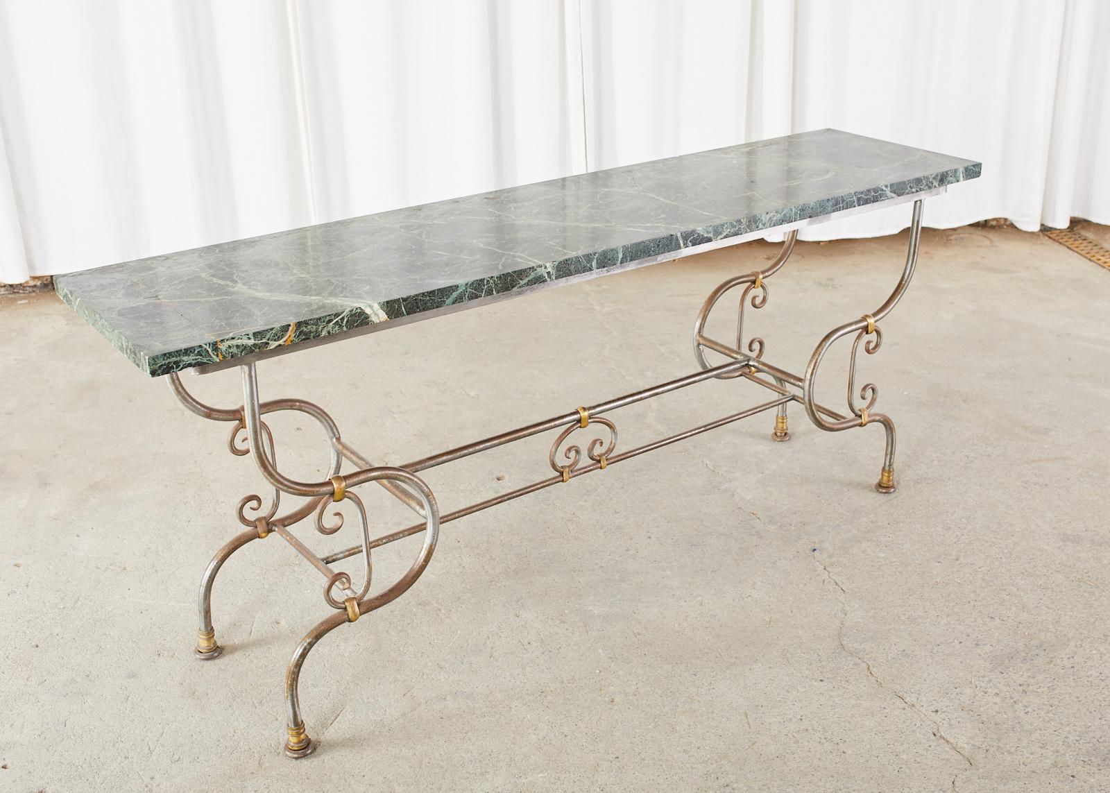 Hand-Crafted French Art Nouveau Marble Pastry Table Console For Sale