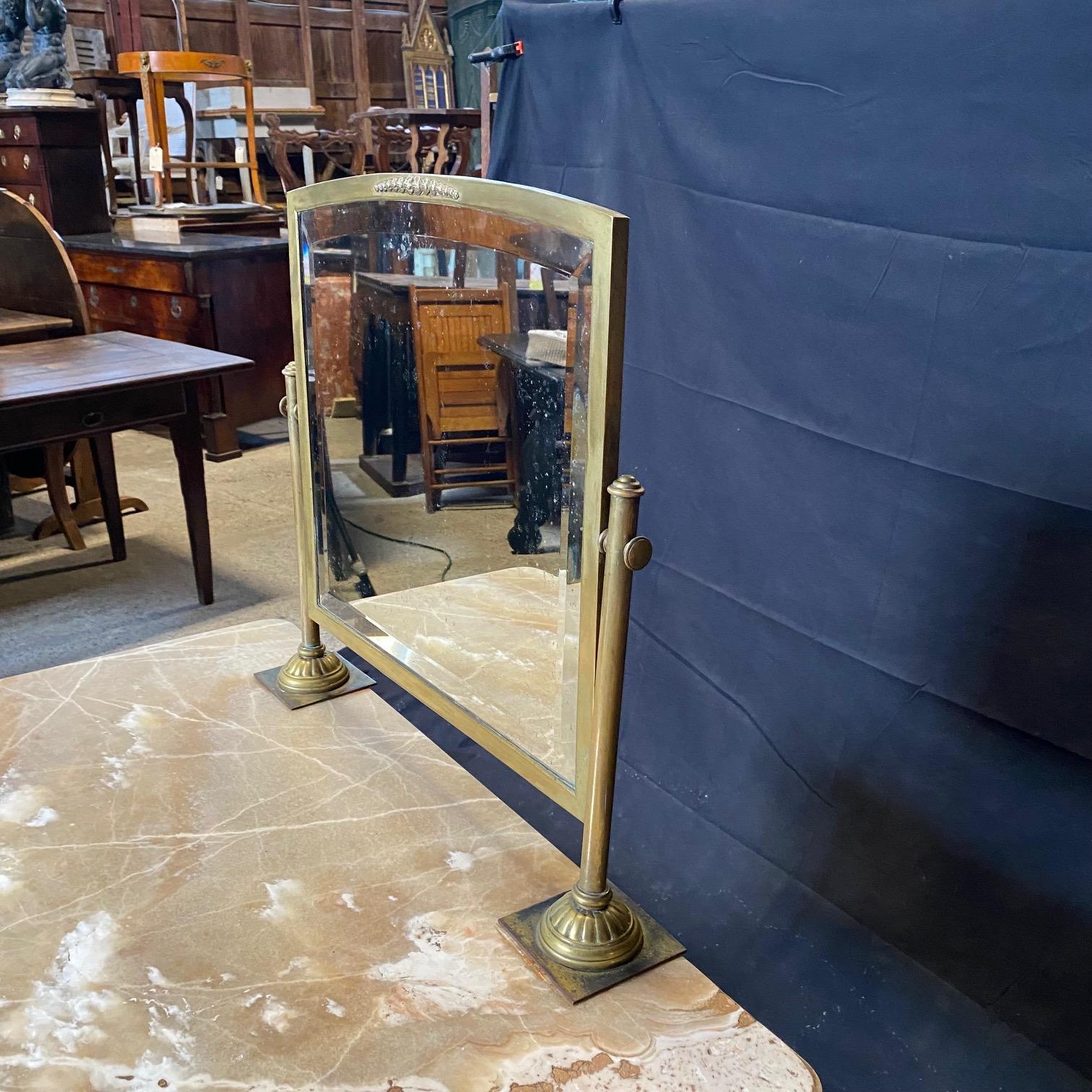 French Art Nouveau Marble Top Dressing Table with Beveled Mirror and Brass Legs 6