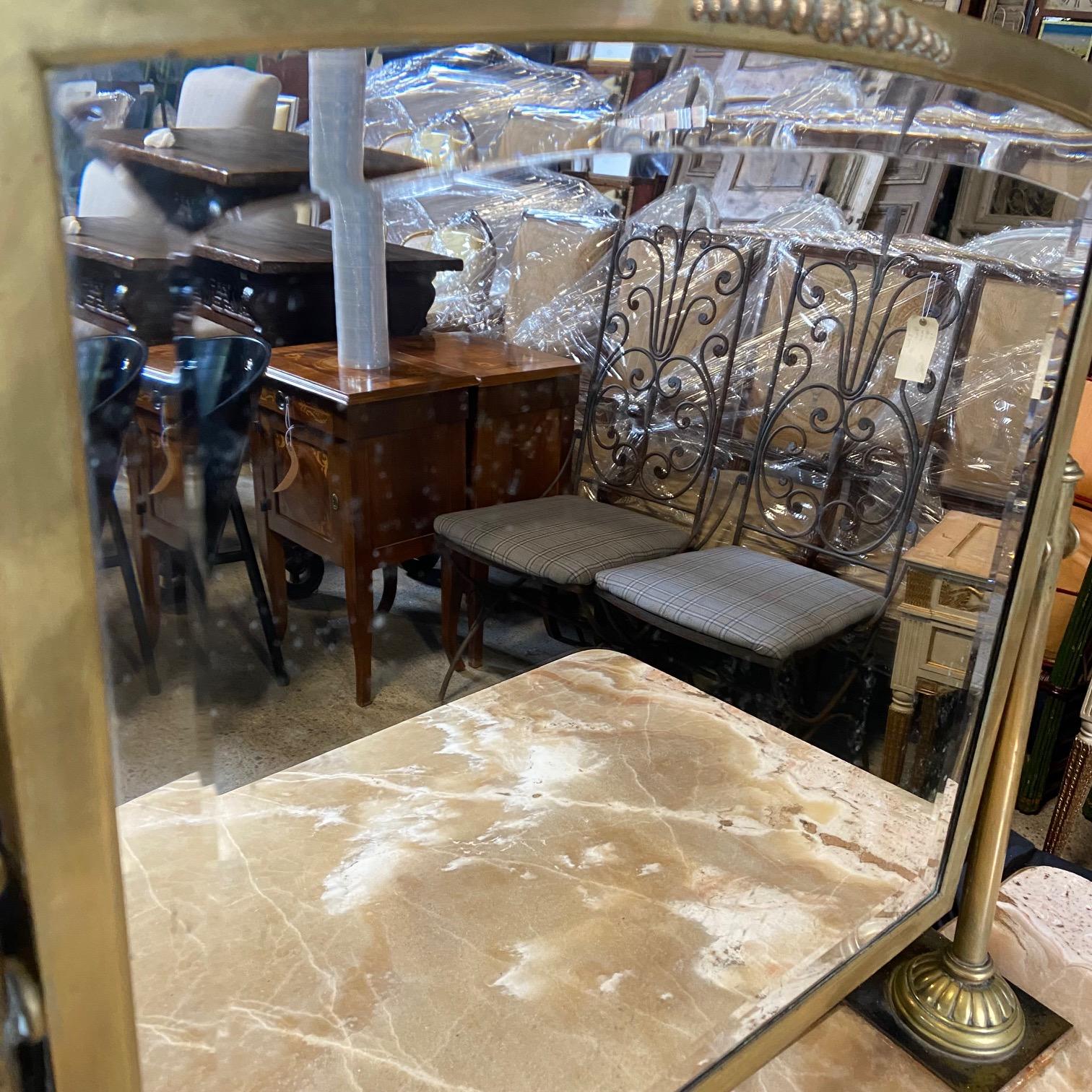 French Art Nouveau Marble Top Dressing Table with Beveled Mirror and Brass Legs 1