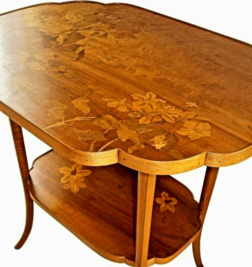 Early 20th Century French Art Nouveau Marquetry Gueridon Table, signed by Gallé