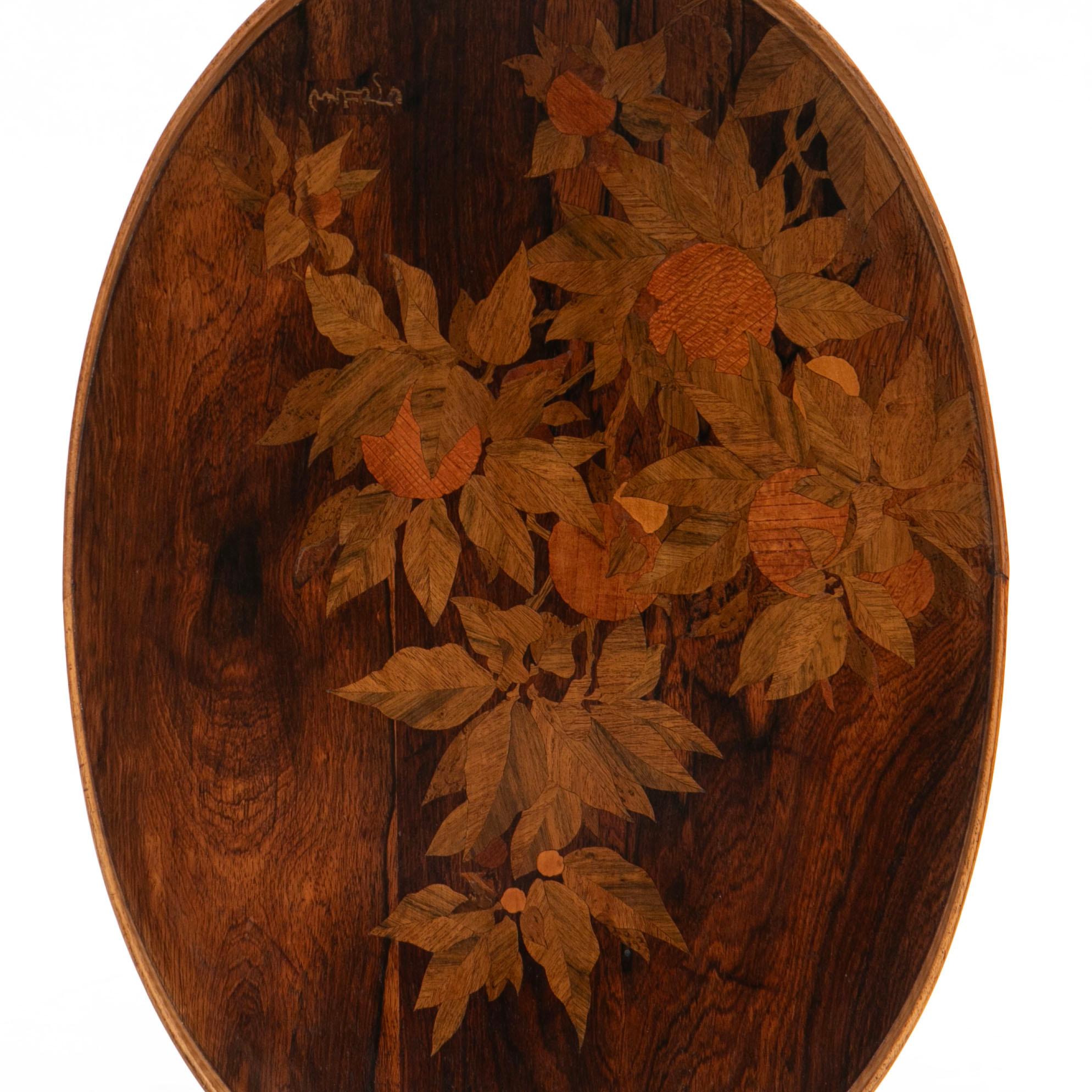 French Art Nouveau Marquetry Table by  Emile Gallé For Sale 5