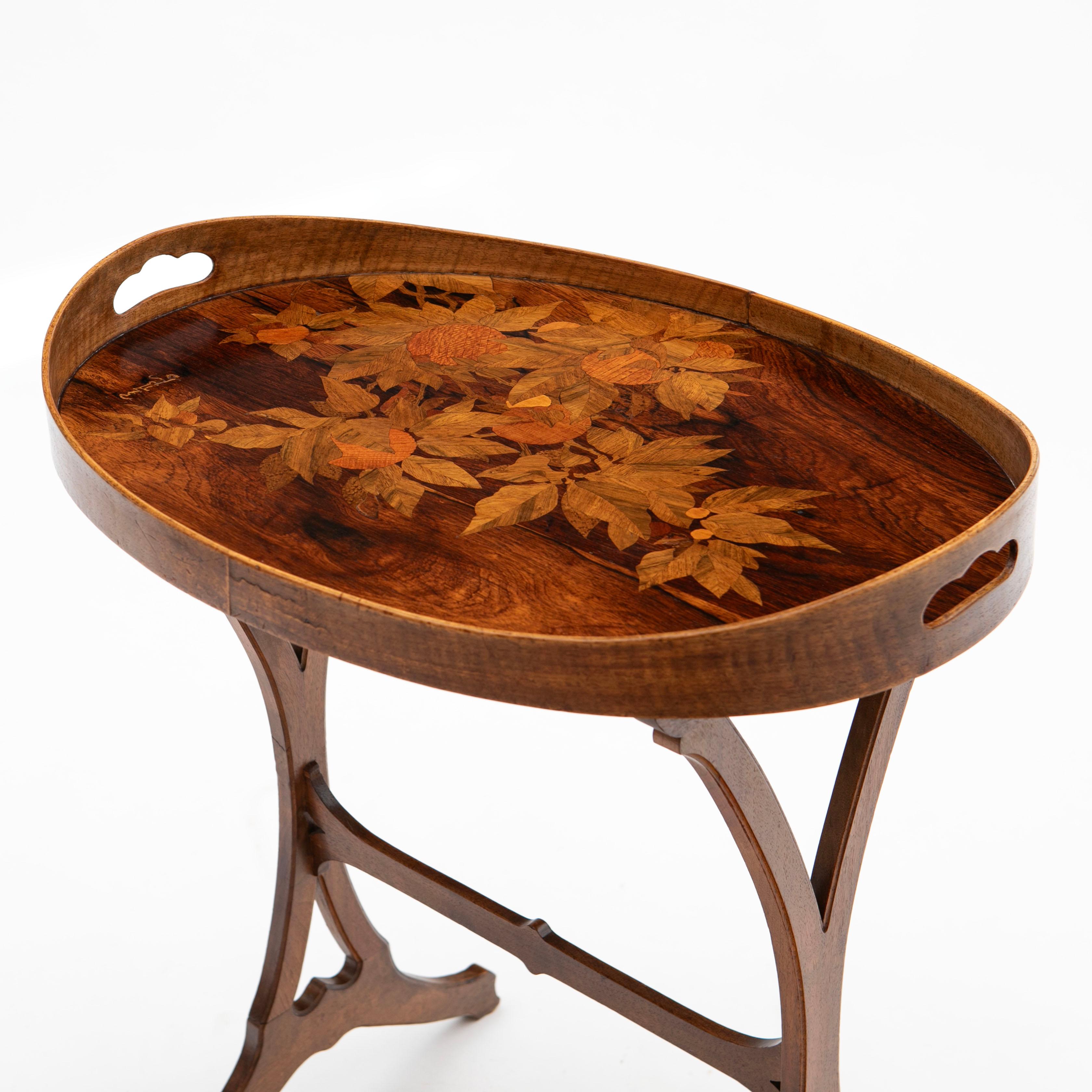 Fruitwood French Art Nouveau Marquetry Table by  Emile Gallé For Sale