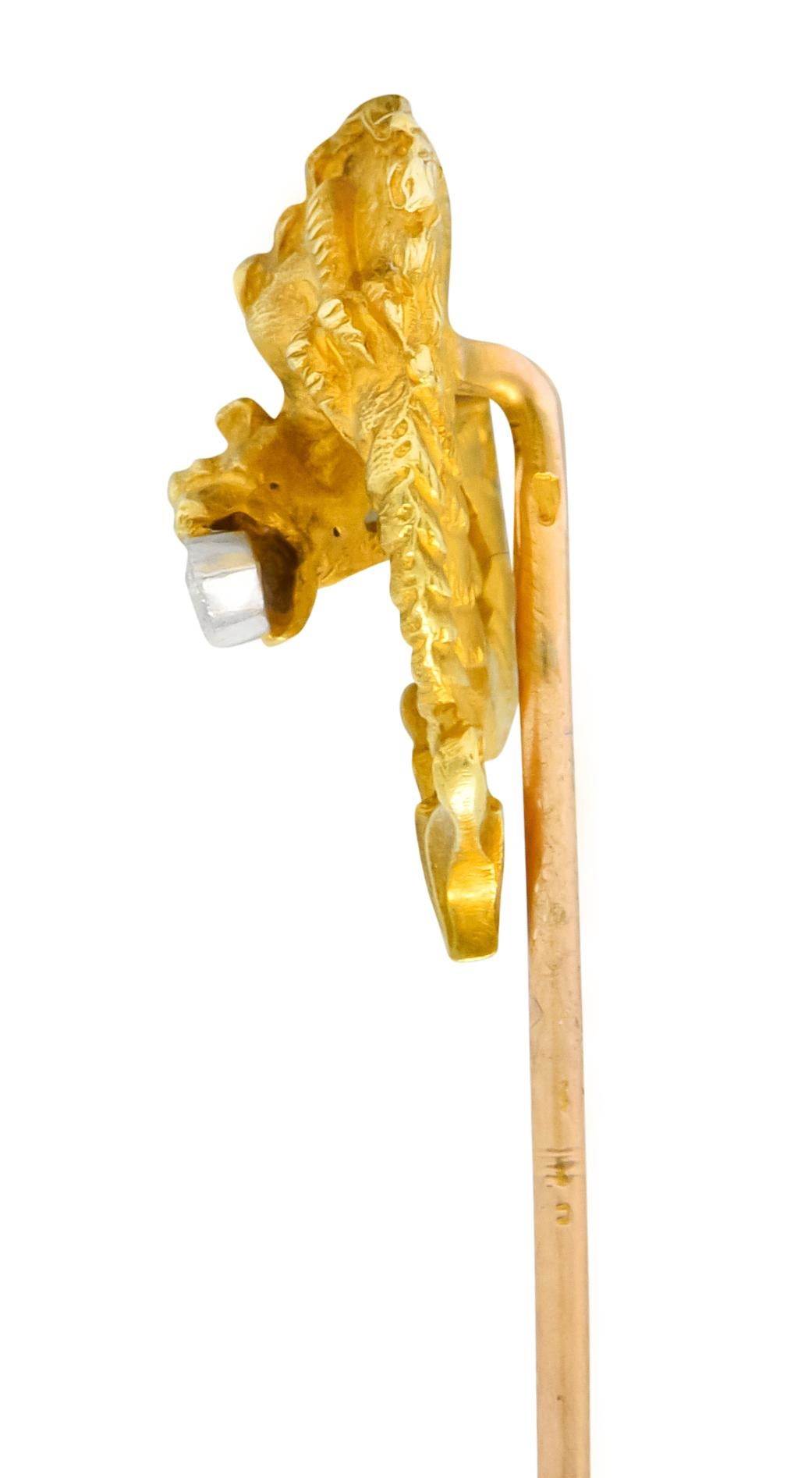 18 Karat Gold Serpentinendrachen-Anstecknadel im Jugendstil, Marquis-Diamant (Art nouveau) im Angebot