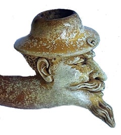 French Art Nouveau Meerschaum & Amber Pipe Depicting Don Quixote's Head, C. 1900