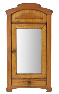 Armoire da parete in castagno Art Nouveau francese con specchio o armadio a muro, 1900