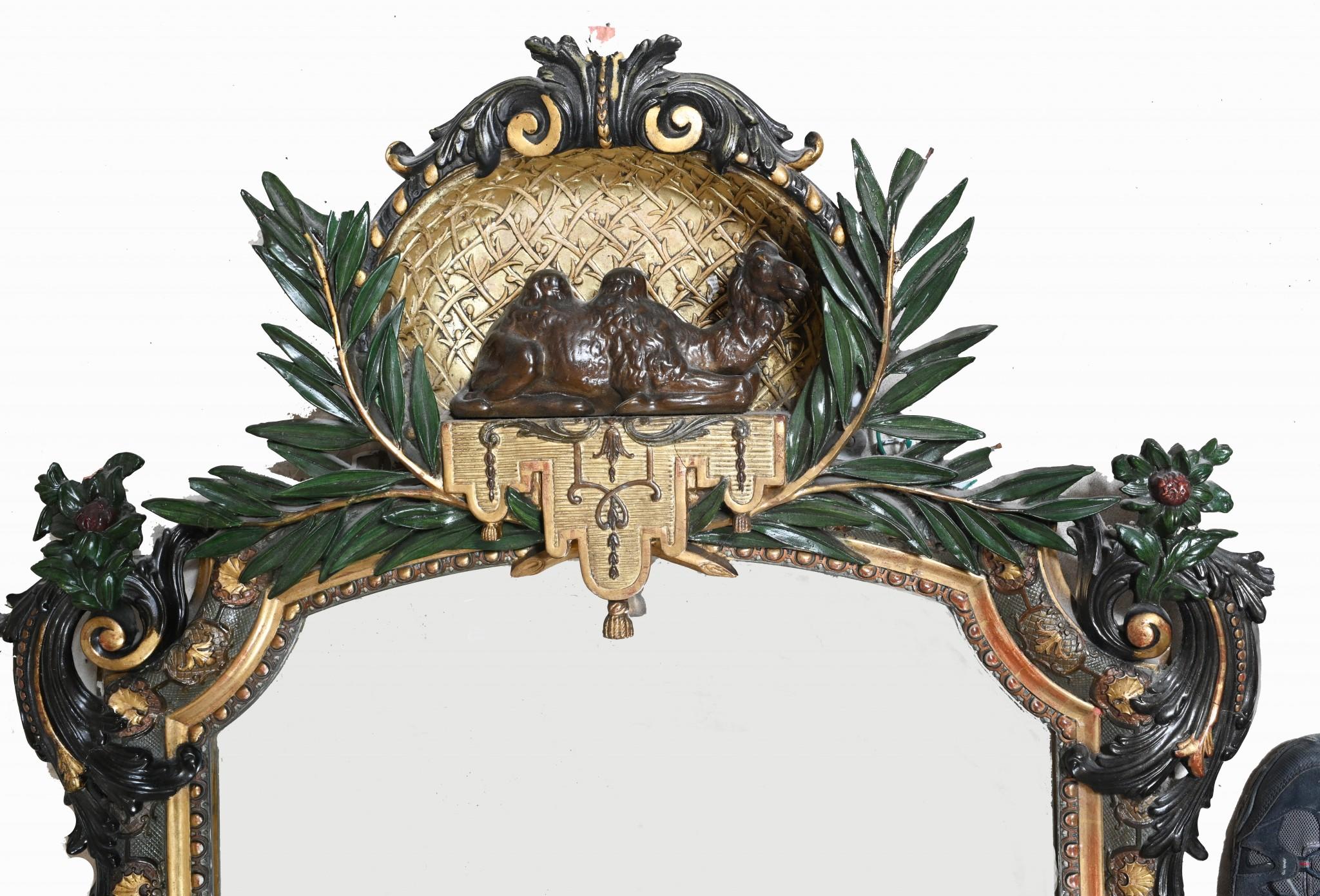 Legno dorato Specchio francese Art Carved dipinto a cammello 1890 in vendita
