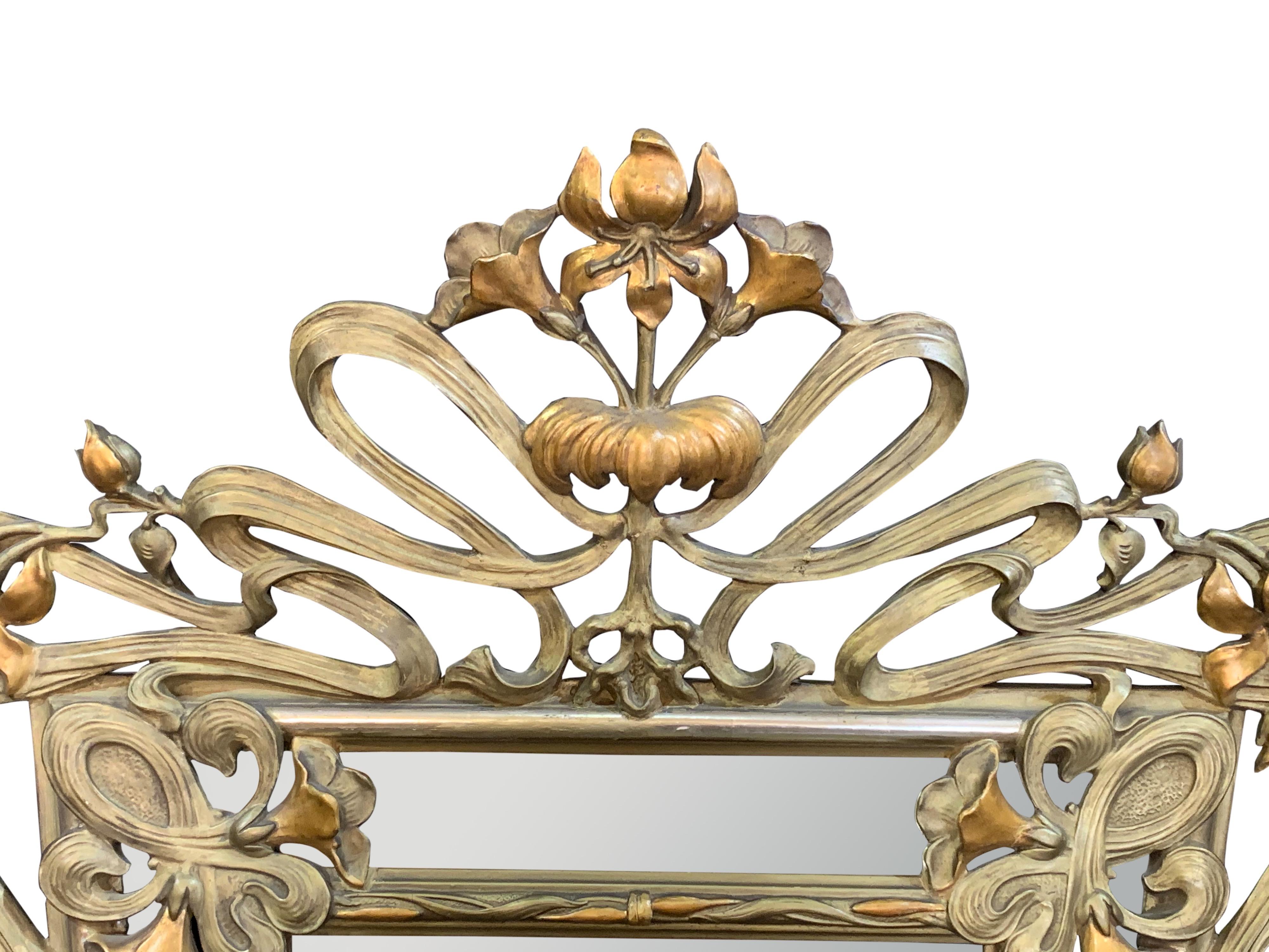 Hand-Carved French Art Nouveau carved giltwood Mirror