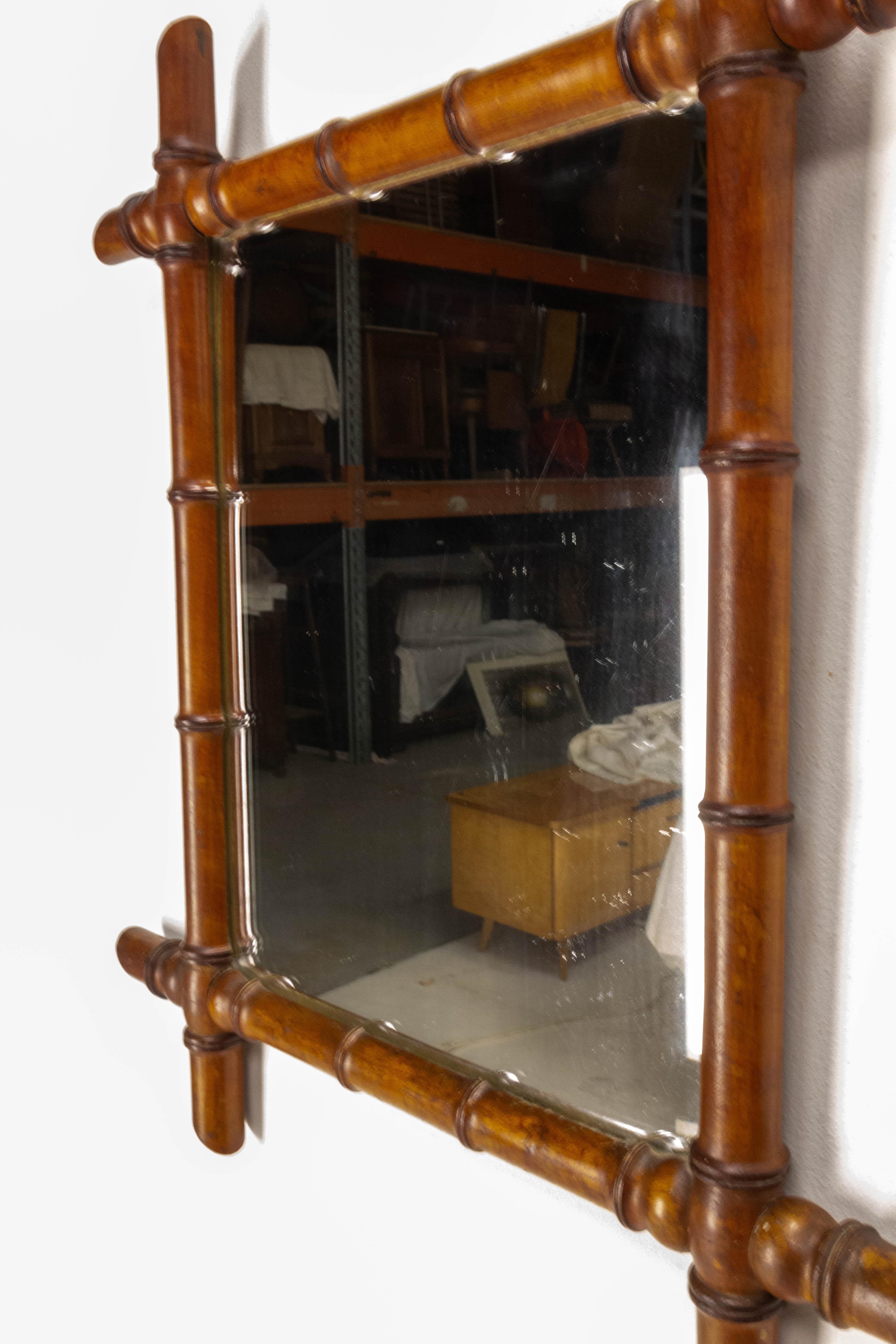 French Art Nouveau Mirror with Beech Frame Bamboo Imitation, Late 19th Century 2