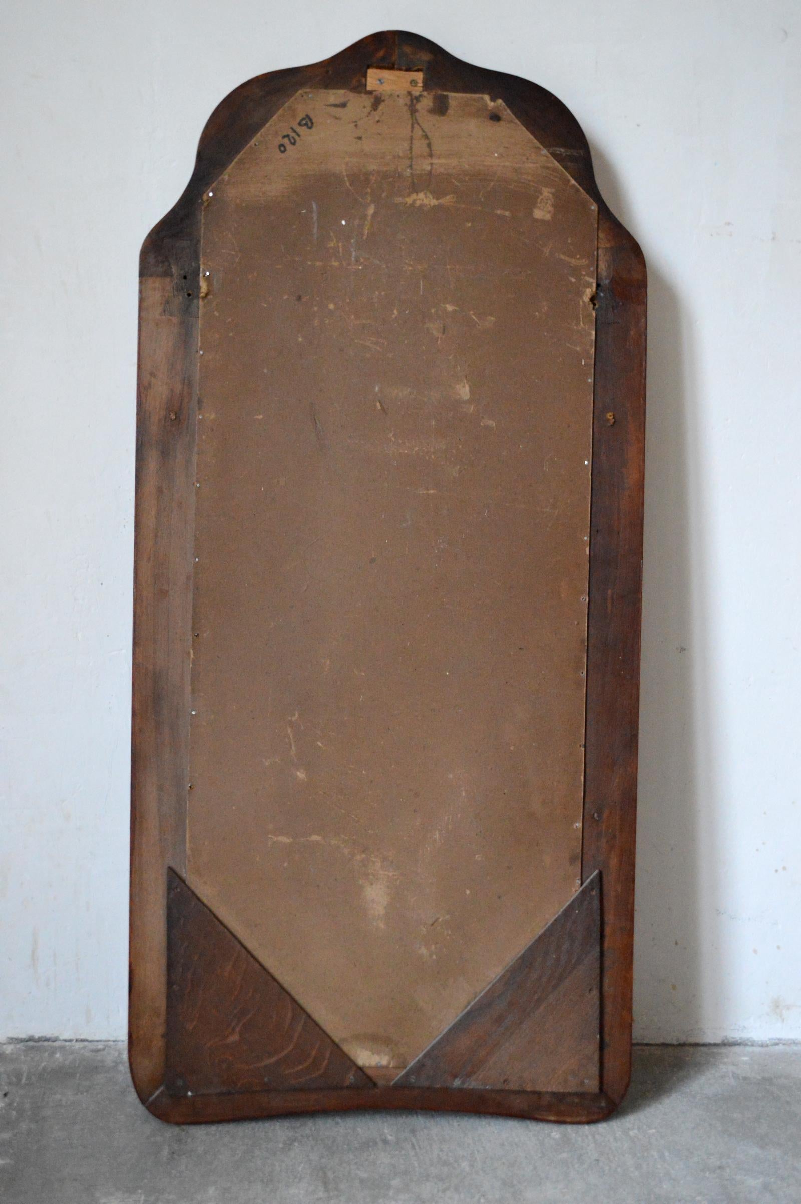 French Art Nouveau Mirror with Painted Landscape & Carved Frame in Walnut, 1900s For Sale 10