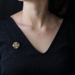 French Art Nouveau Natural Pearls Diamonds 18 Karat Yellow Gold Brooch