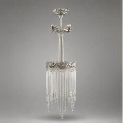 French Art Nouveau Nickel-Plated Bronze and Glass pipe Chandelier, Guimard Style