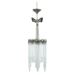 French Art Nouveau Nickel-Plated Bronze and Glass pipe Chandelier, Guimard Style