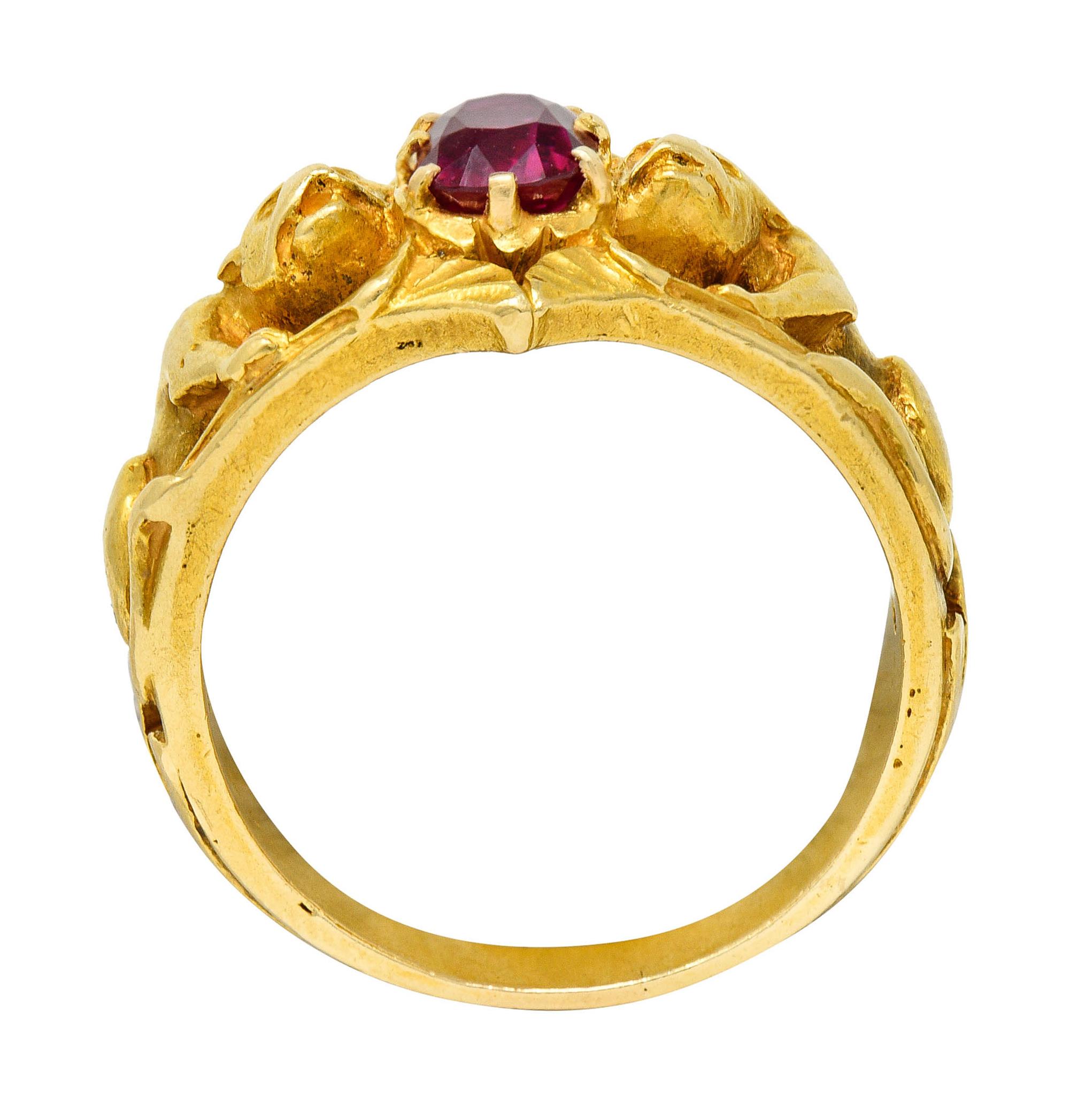 Französischer Jugendstil No Heat Burma Rubin 18 Karat Gold Jaguar Band Ring AGL 3