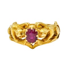 Französischer Jugendstil No Heat Burma Rubin 18 Karat Gold Jaguar Band Ring AGL