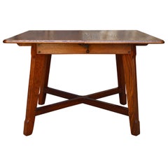 French Art Nouveau Oak Dining Farm Table by Mathieu Gallerey, circa 1920