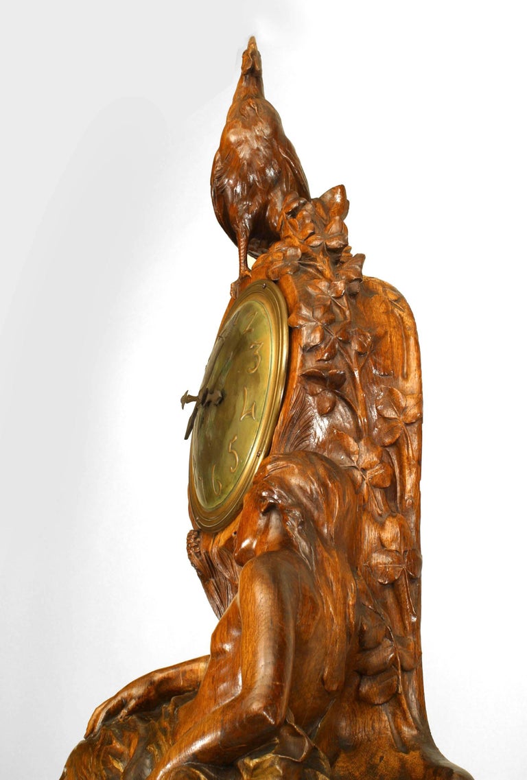 French Art Nouveau Oak Grandfather Clock Tuck For Sale at