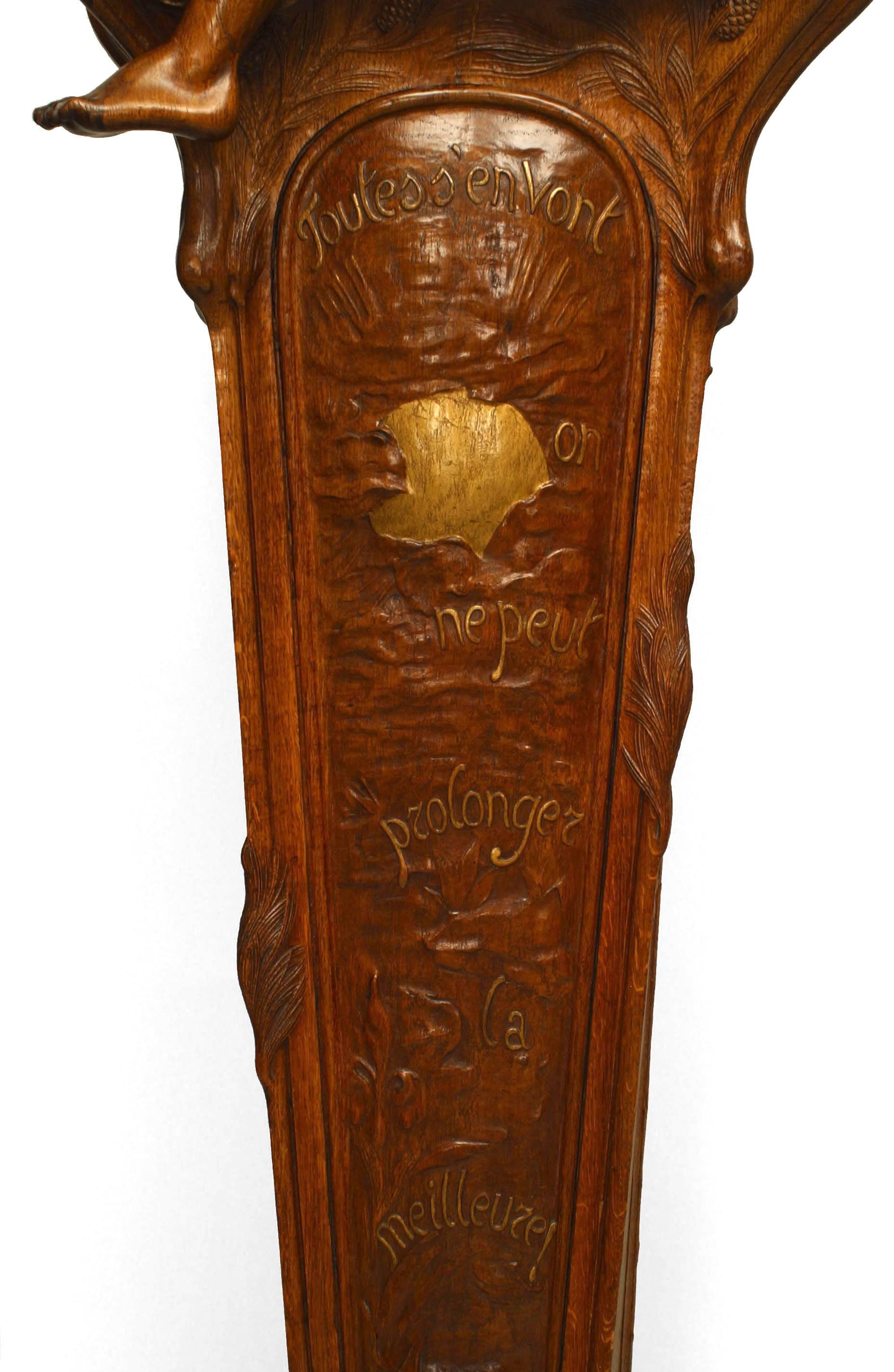 19th Century French Art Nouveau Oak Grandfather Clock Georges Tuck