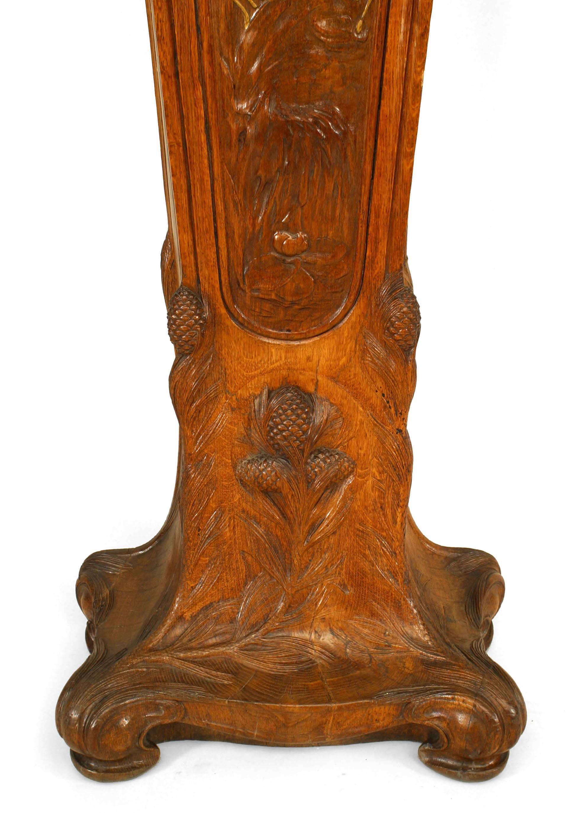 French Art Nouveau Oak Grandfather Clock Georges Tuck 1