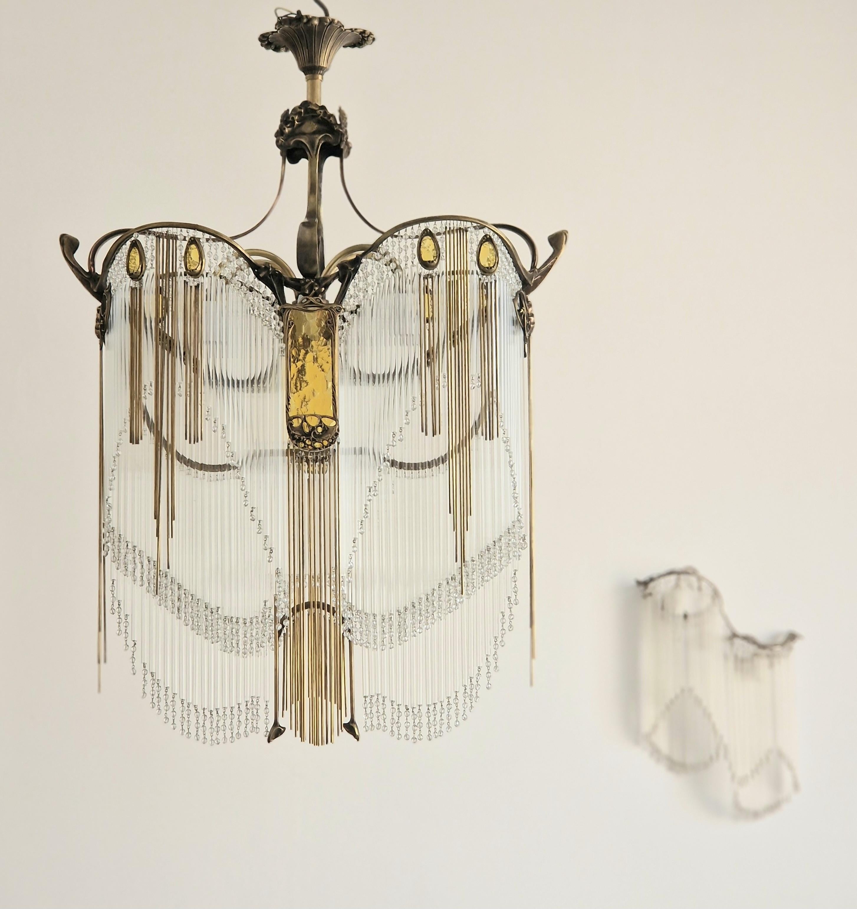 French Art Nouveau Old Bronze Guimard Chandelier In New Condition For Sale In Rebais, FR