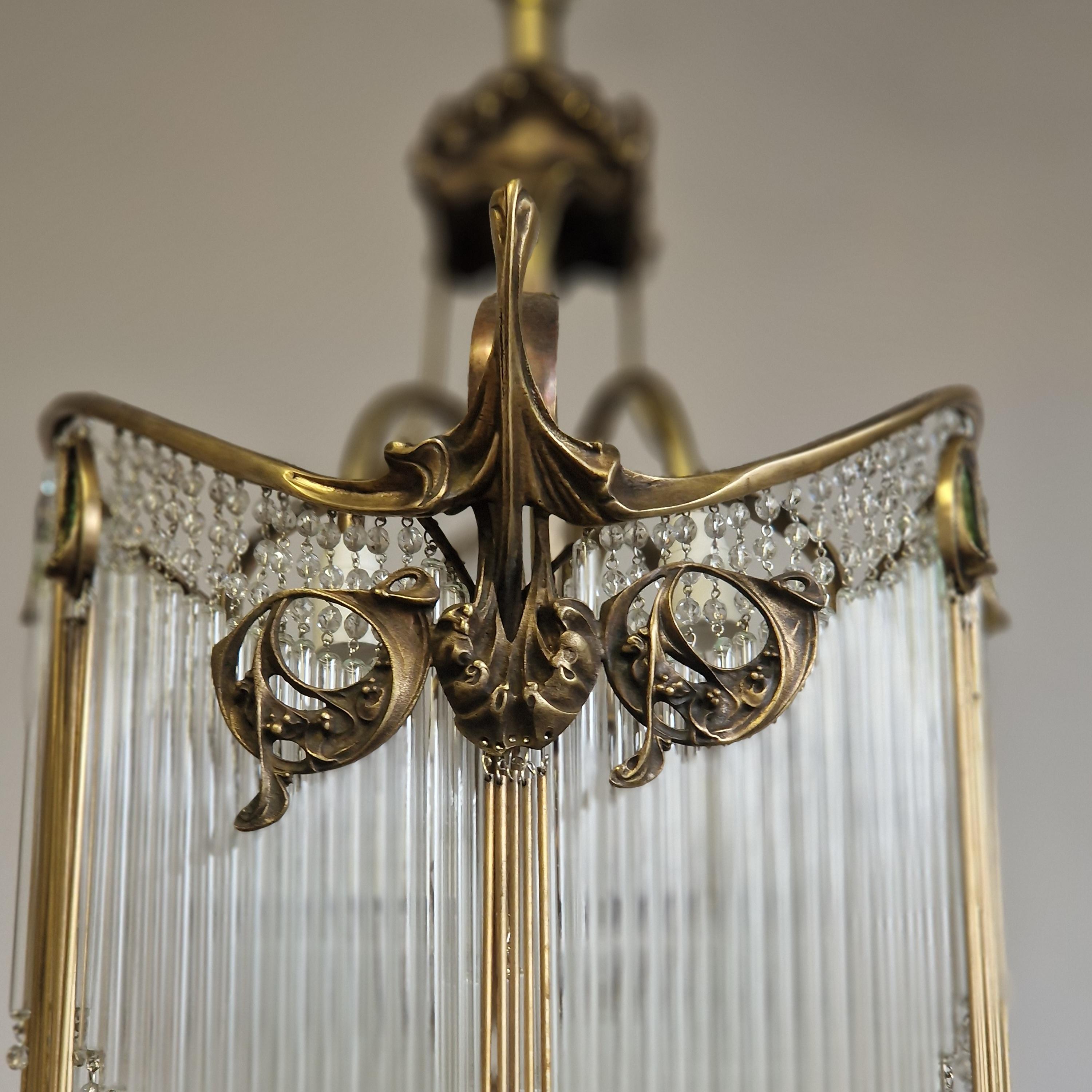 XXI secolo e contemporaneo Lampadario francese Art Nouveau in bronzo antico Guimard in vendita
