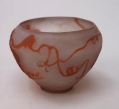 French Art Nouveau Orange-White Emile Galle Cameo Glass Vase Tea -Ceremony Shape