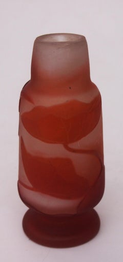 French Art Nouveau Orange-White Emile Galle Cameo Glass Vase With Nasturtium