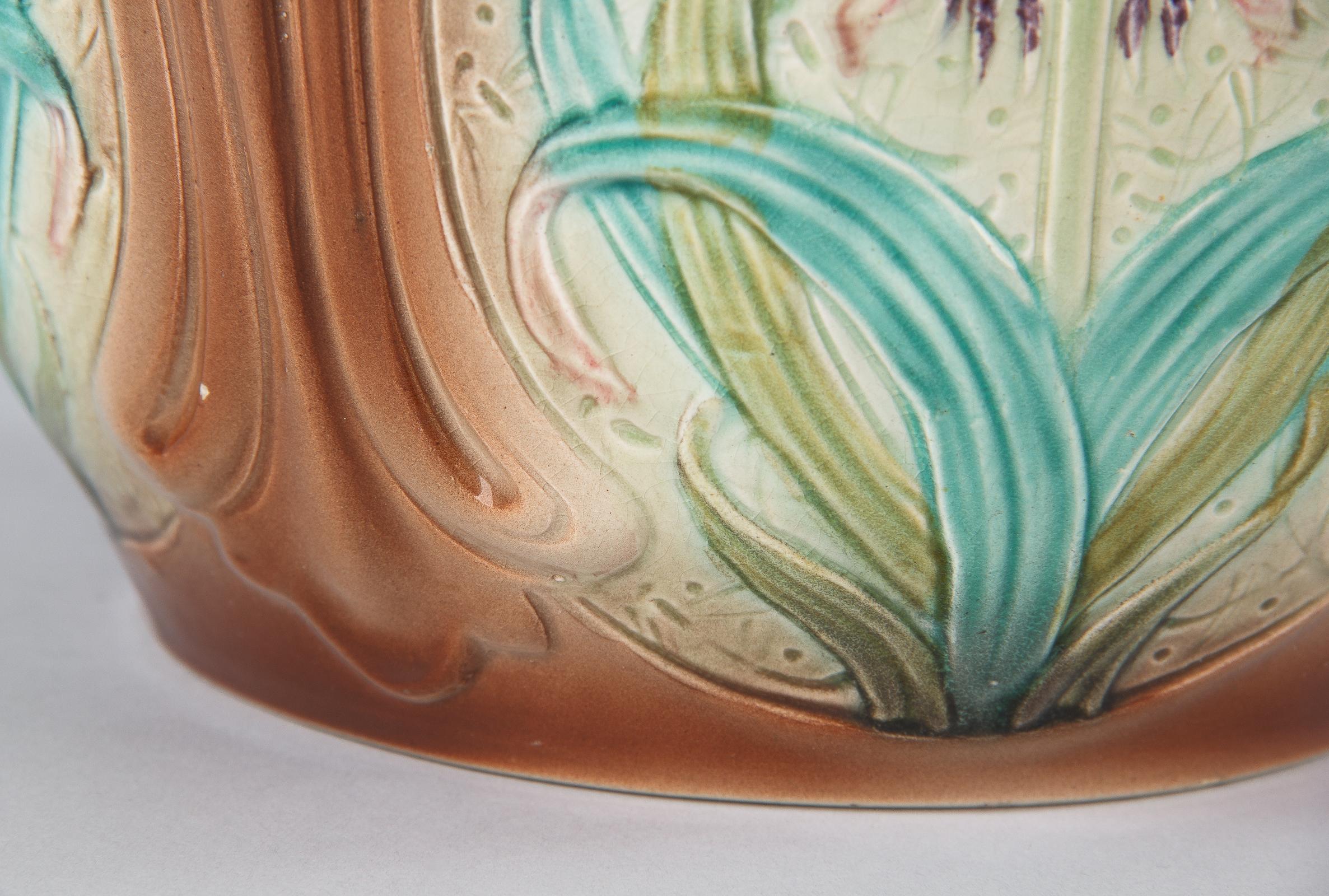 French Art Nouveau Orchies Majolica Cache Pot, 1900s 7