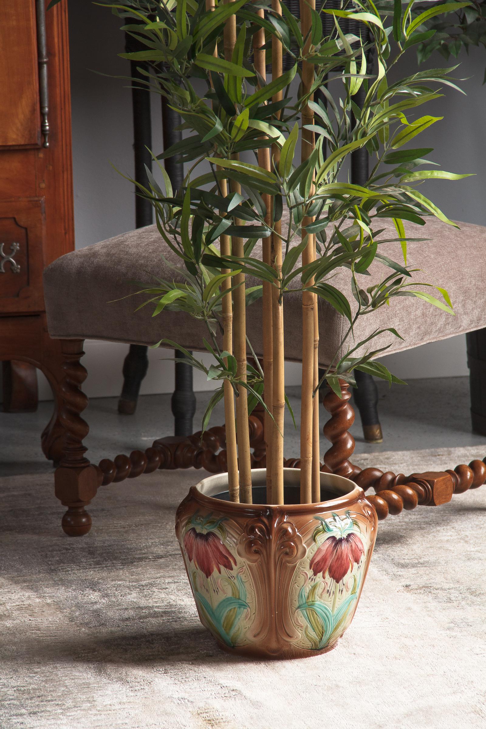 French Art Nouveau Orchies Majolica Cache Pot, 1900s 1