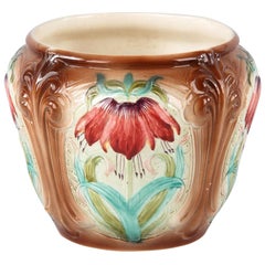 French Art Nouveau Orchies Majolica Cache Pot, 1900s