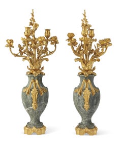 Candelabro francese Art Nouveau in bronzo Ormolu e marmo verde di F. Rambaud