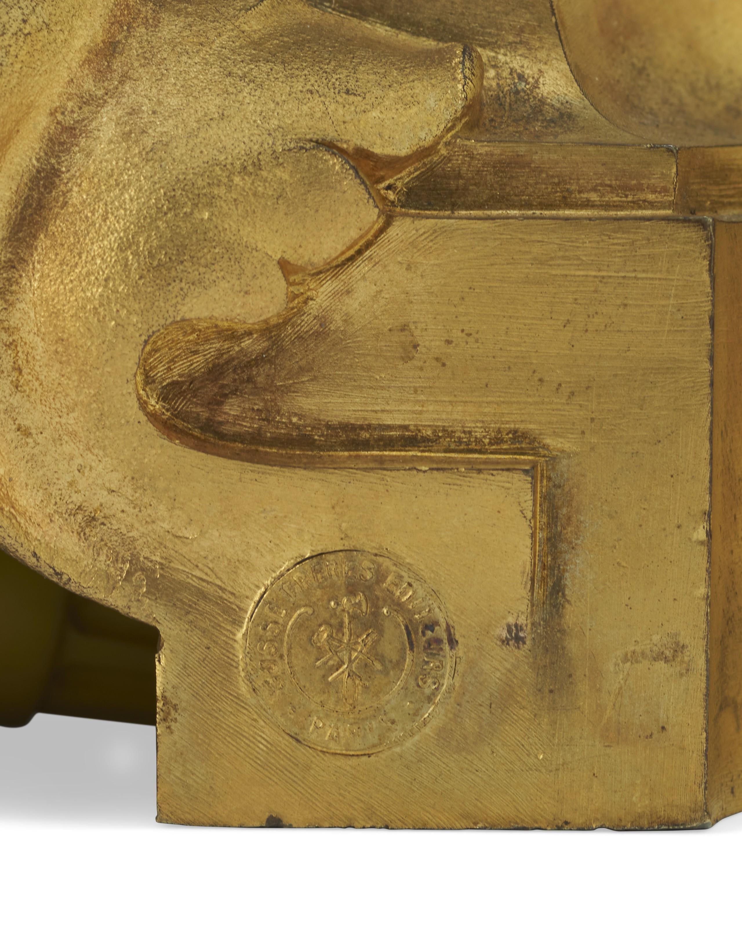 Französischer Jugendstil-Kandelaber aus Goldbronze und grünem Marmor von F. Rambaud (Bronze) im Angebot