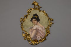 French Art Nouveau Painted Portrait in a Louis XV Style Bronze Frame, ca. 1900s
