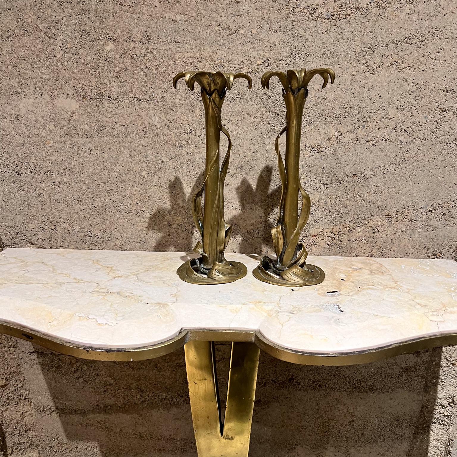 French Art Nouveau Pair Floral Brass Candlestick Holders For Sale 8