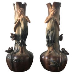 French Art Nouveau Pair of Large Terracotta Vases, circa 1910