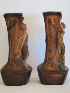 French Art Nouveau Pair of Large Terracotta Vases Signed F. Citti, 1900-1910