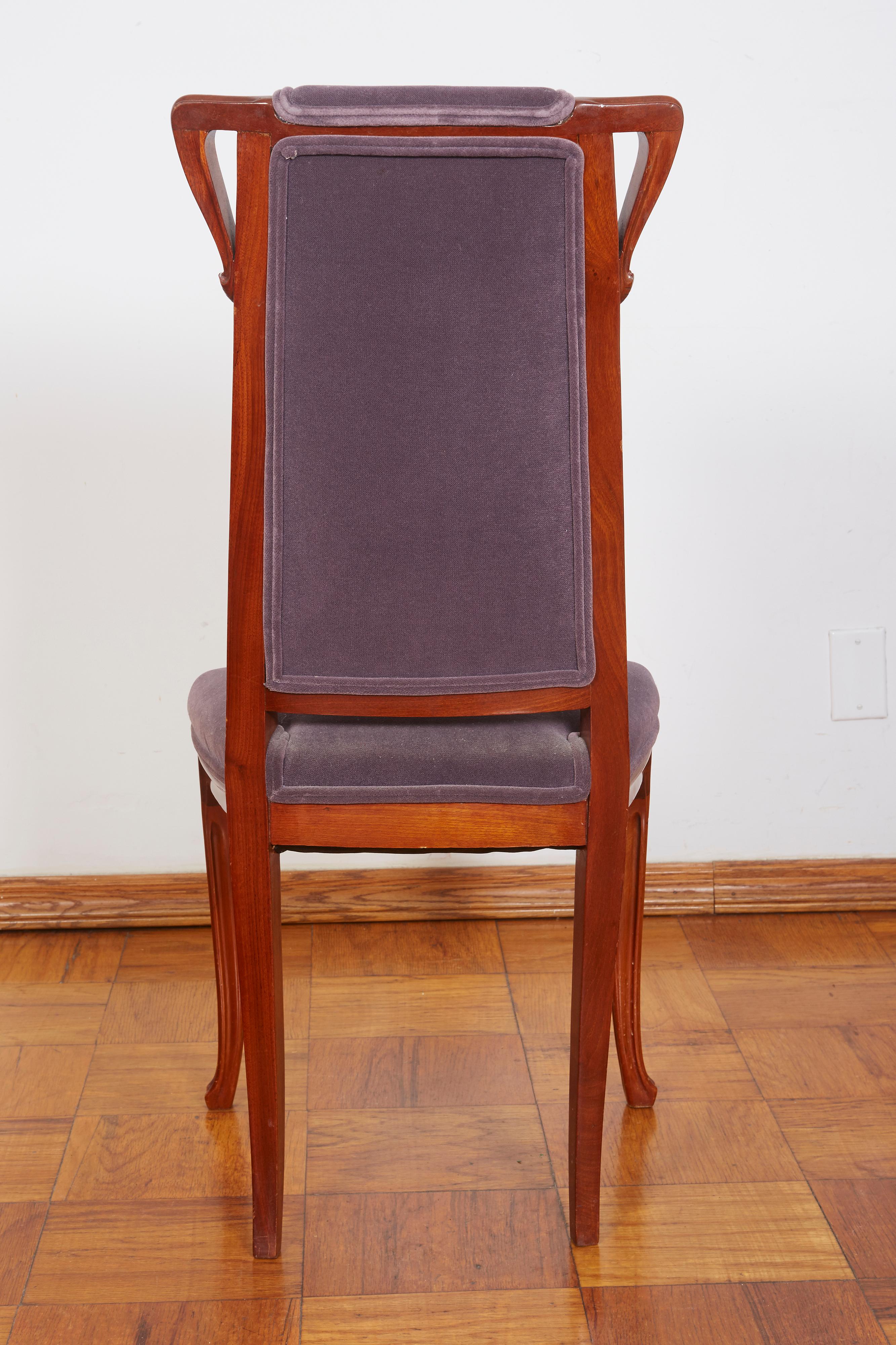 French Art Nouveau Pair of Louis Majorelle Chairs For Sale 4