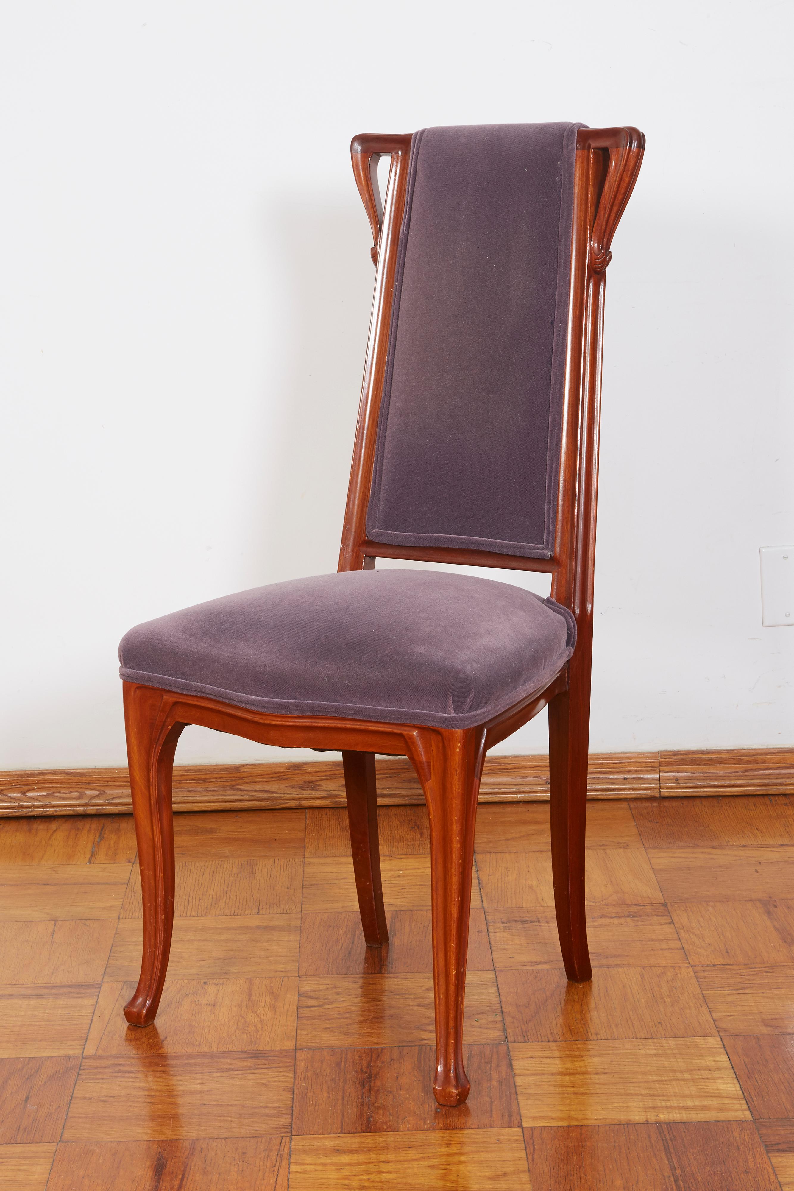 Wood French Art Nouveau Pair of Louis Majorelle Chairs For Sale