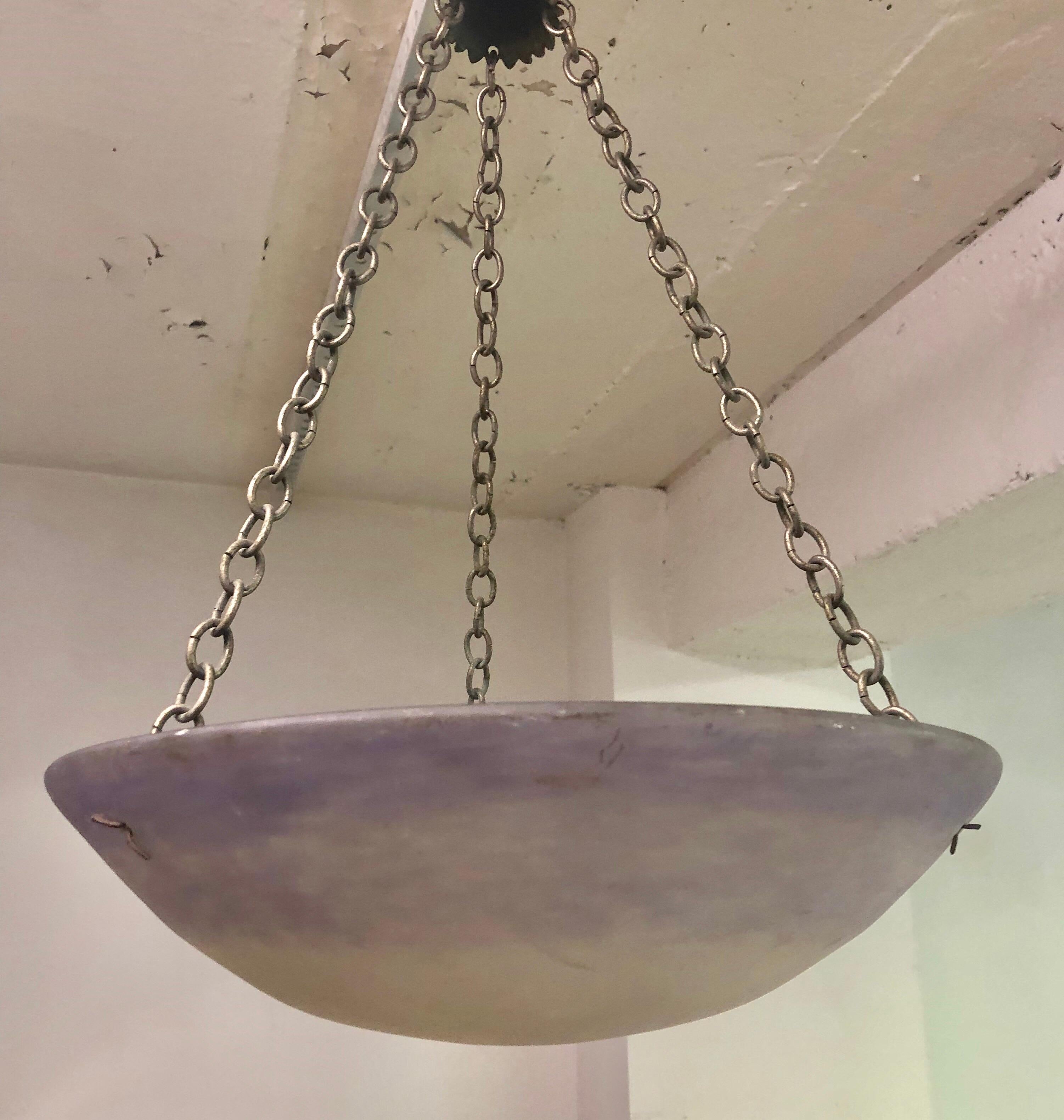 French Art Nouveau 'Pate Verre' Chandelier / Pendant by Degué In Good Condition For Sale In New York, NY