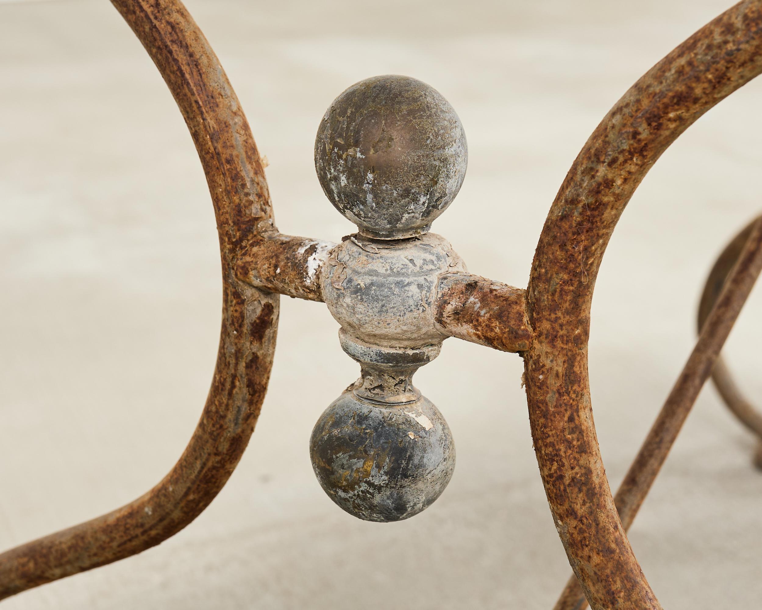 French Art Nouveau Patinated Iron Bronze Garden Bistro Table For Sale 5