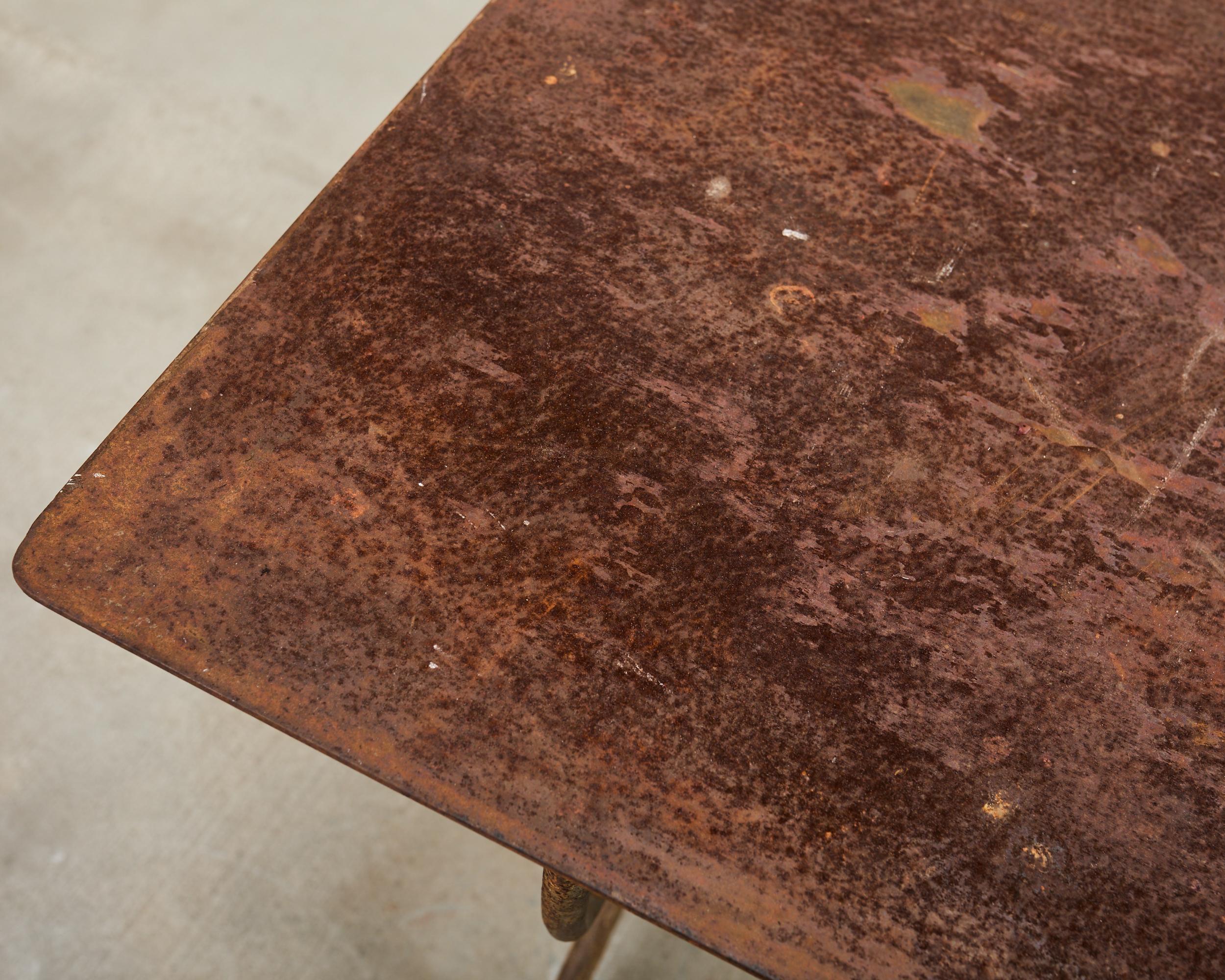 French Art Nouveau Patinated Iron Bronze Garden Bistro Table For Sale 6