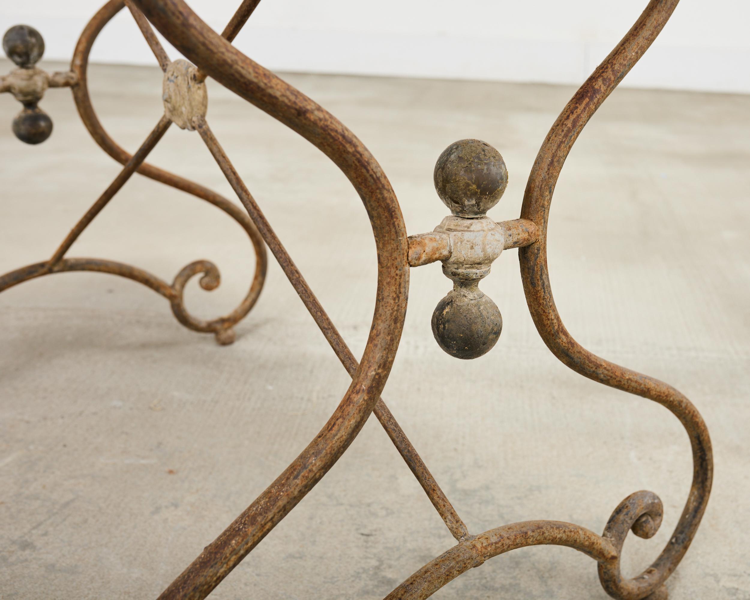 French Art Nouveau Patinated Iron Bronze Garden Bistro Table For Sale 7