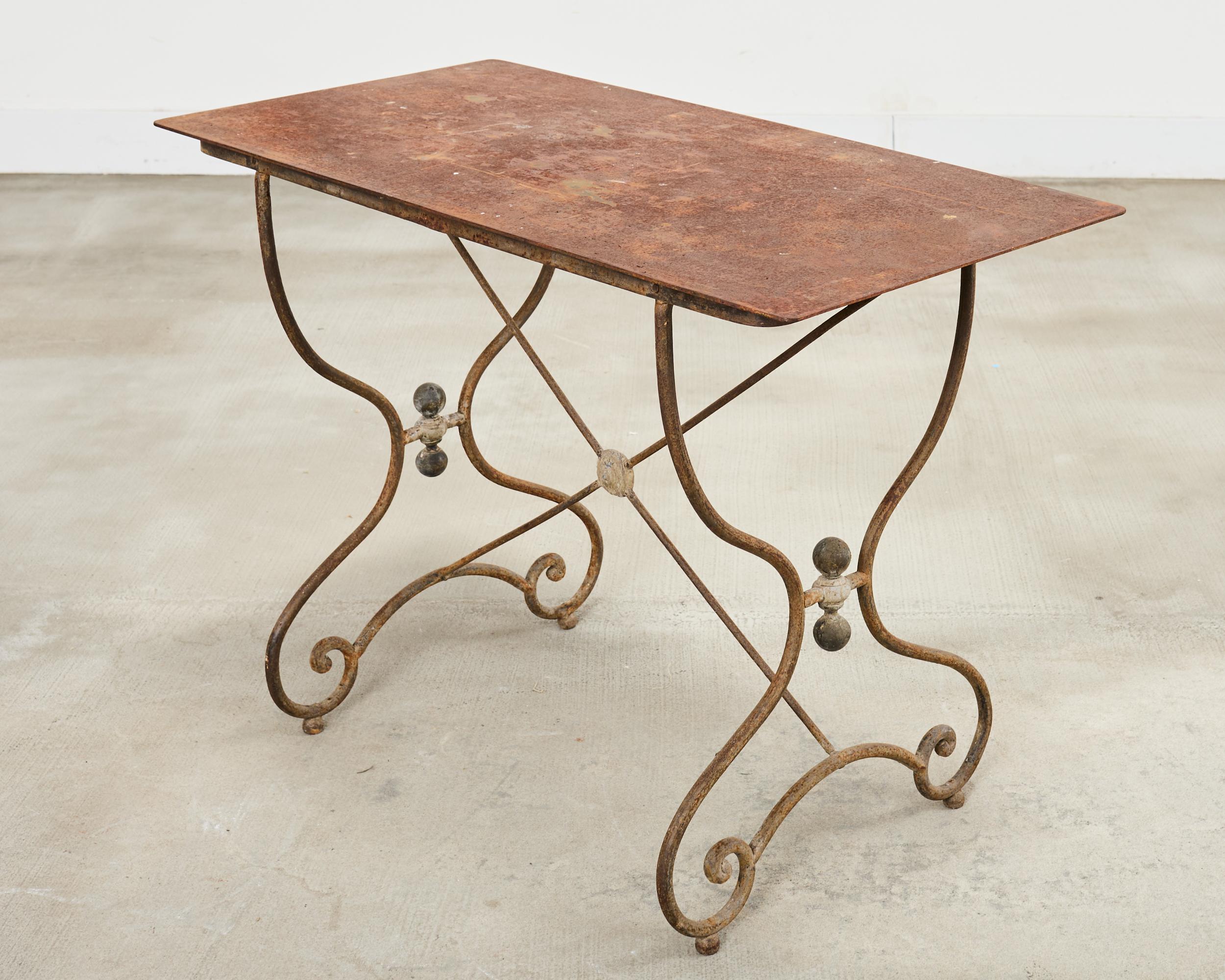French Art Nouveau Patinated Iron Bronze Garden Bistro Table For Sale 9
