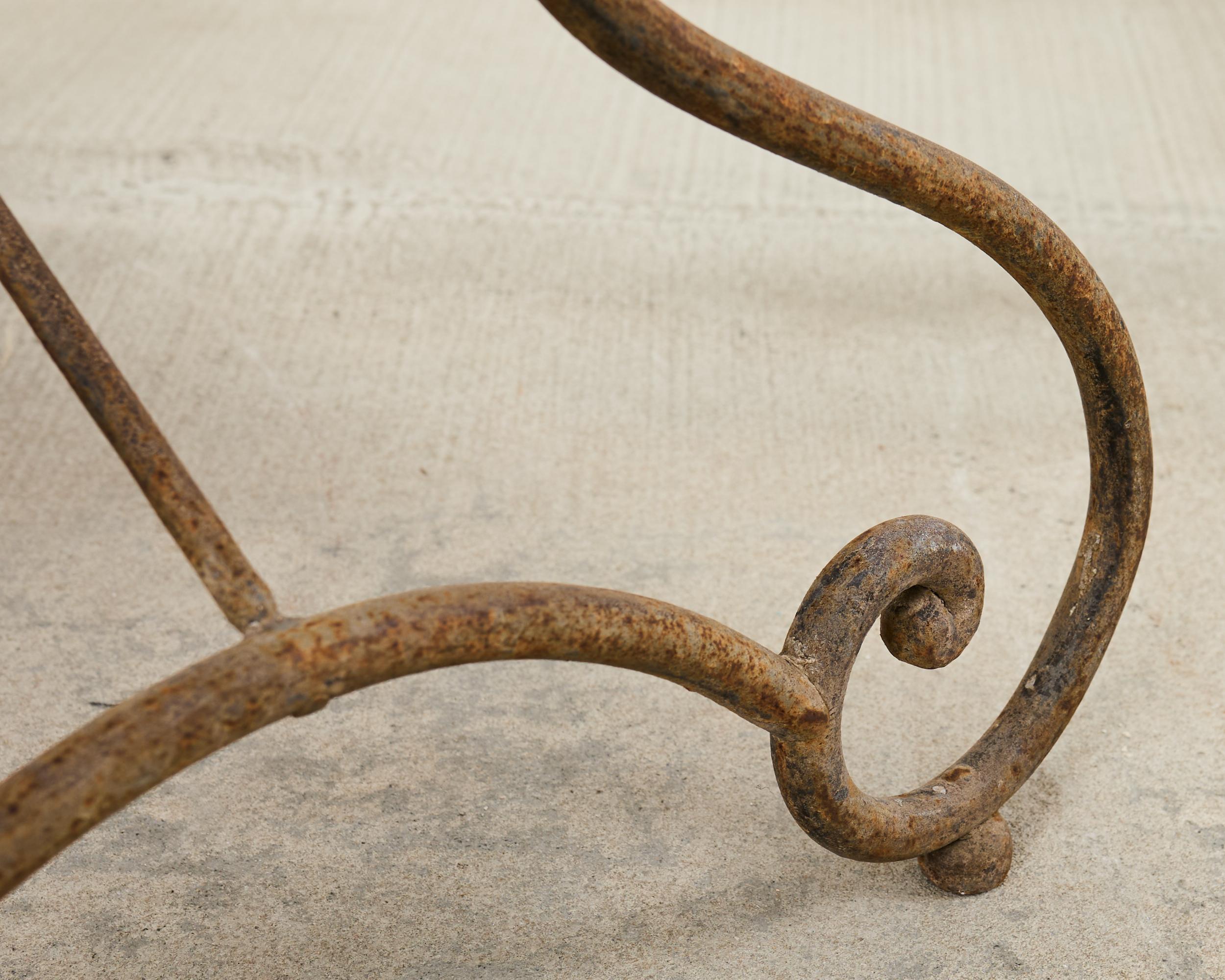 French Art Nouveau Patinated Iron Bronze Garden Bistro Table For Sale 10