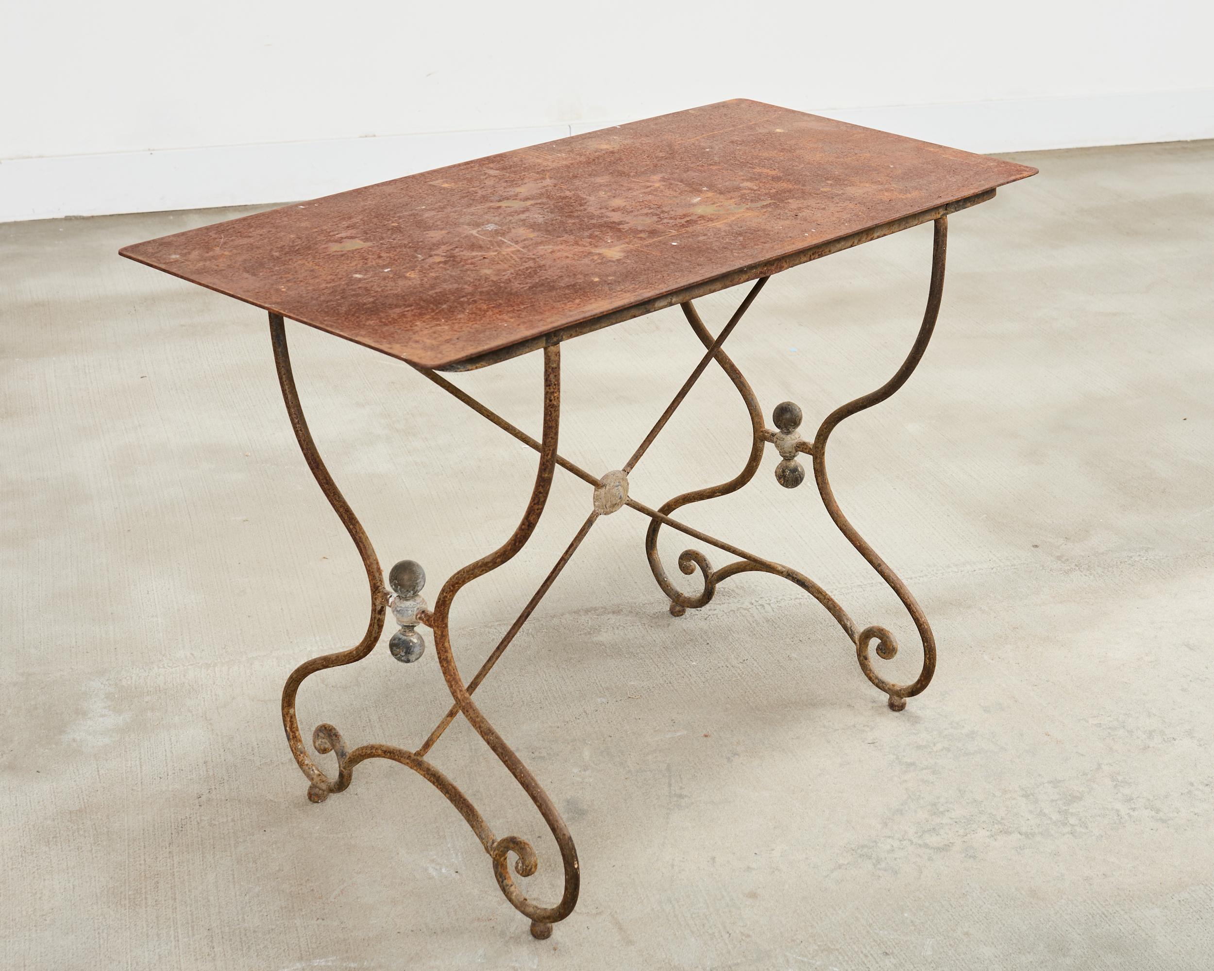 French Art Nouveau Patinated Iron Bronze Garden Bistro Table For Sale 11