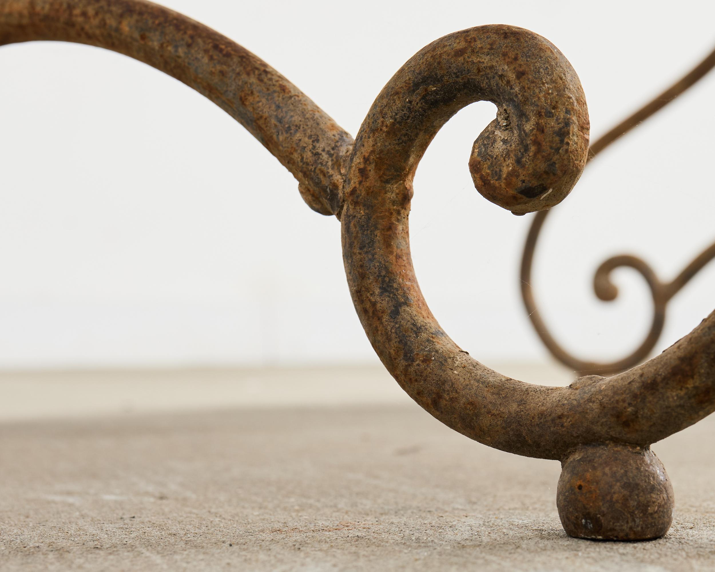 French Art Nouveau Patinated Iron Bronze Garden Bistro Table For Sale 12