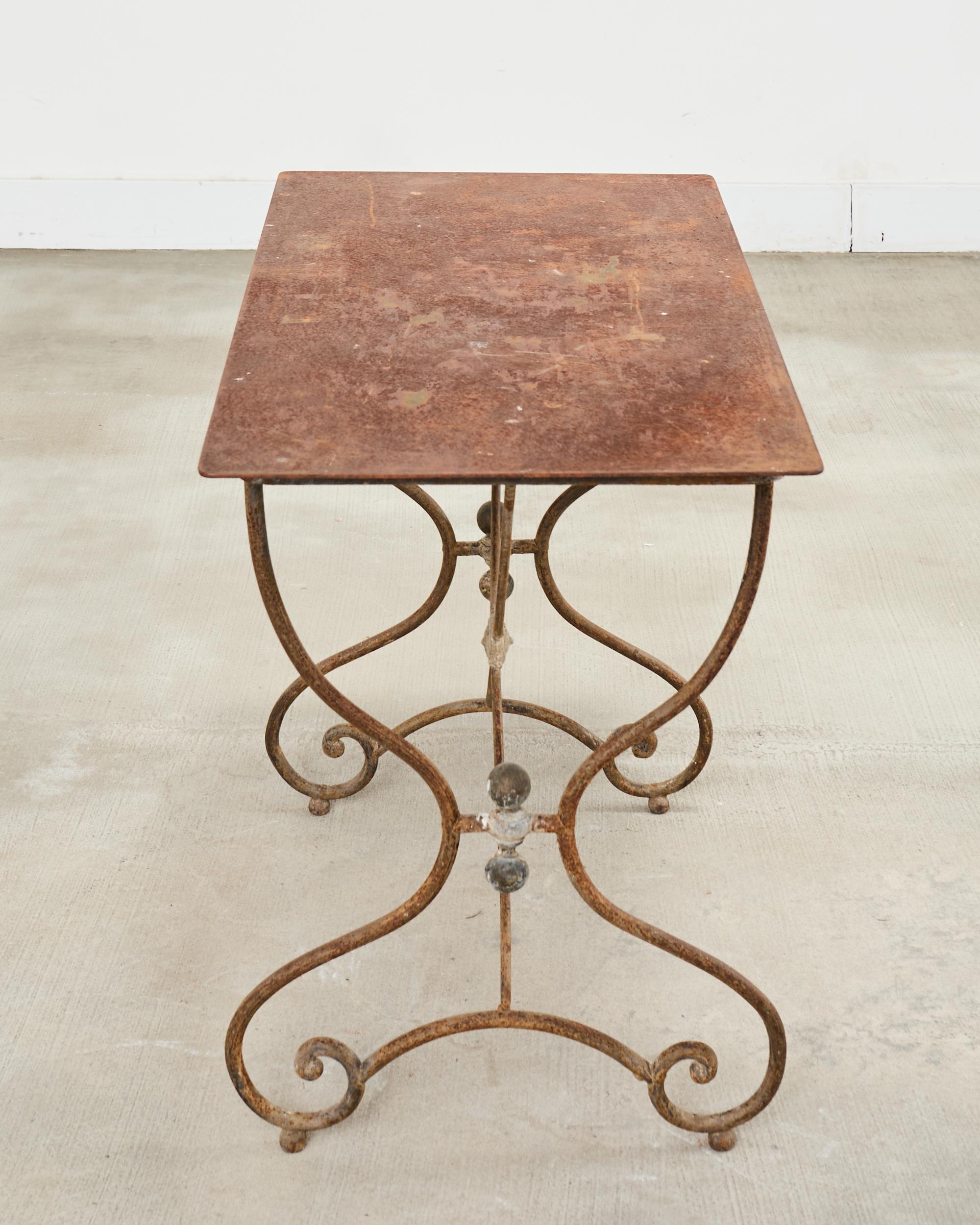 French Art Nouveau Patinated Iron Bronze Garden Bistro Table For Sale 13
