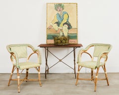 French Art Nouveau Patinated Iron Bronze Garden Bistro Table