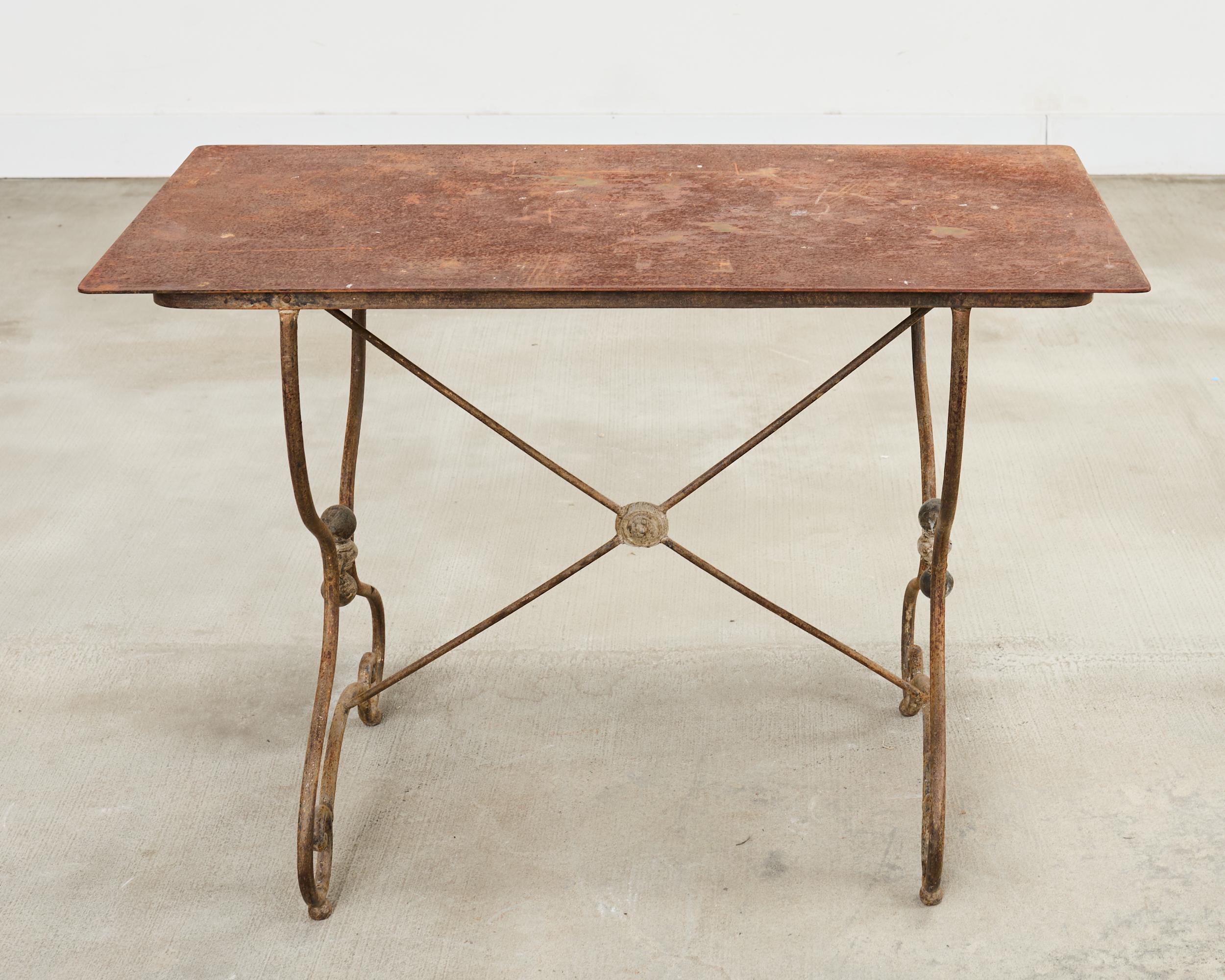 French Art Nouveau Patinated Iron Bronze Garden Bistro Table For Sale 15